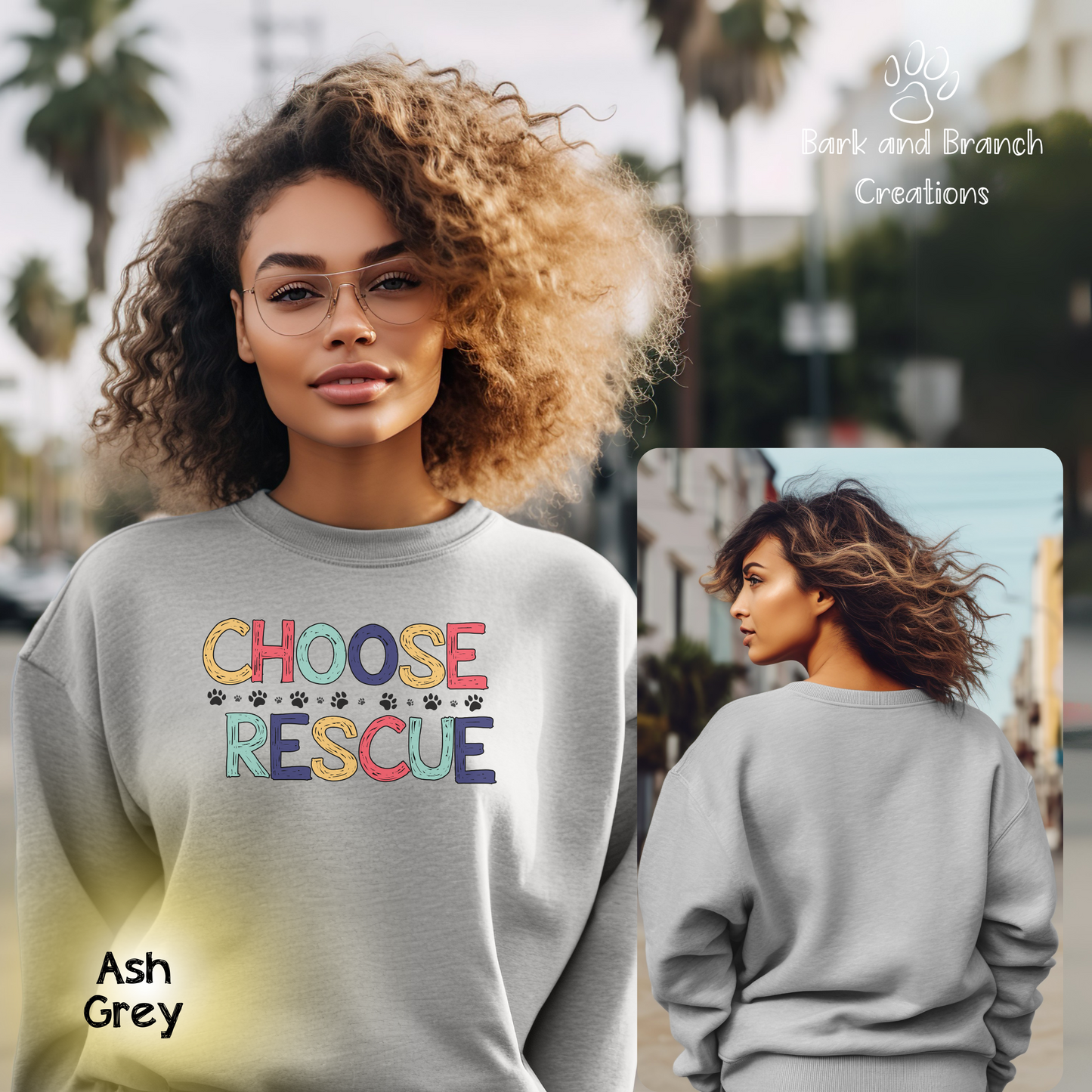 Choose Rescue Unisex Crewneck Sweatshirt | Support Animal Rescue | Dog Mom Dad Gift | Cat Lover Sweatshirt | Make a Difference!