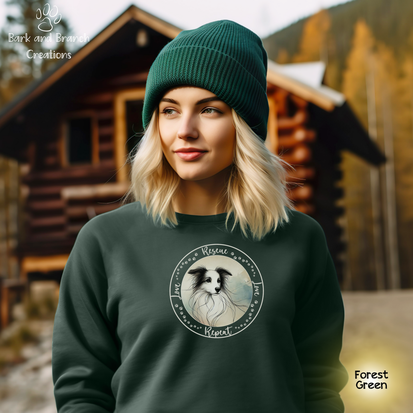 Rescue Love Repeat Crewneck Sweatshirt | Variety of Breeds | Dog Mom Dad Gift | Dog Lover | Support Rescue Efforts