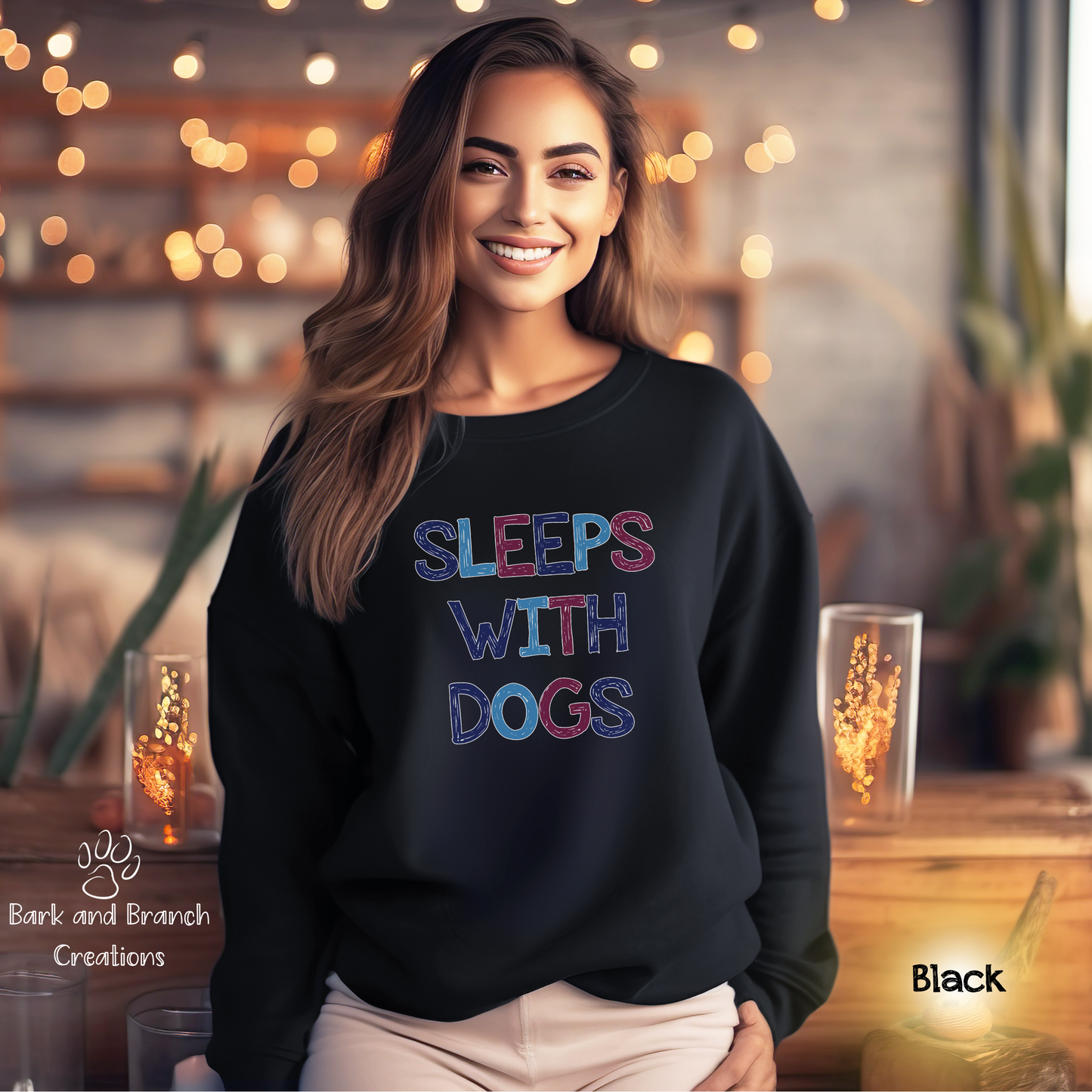 Sleeps With Dogs Crewneck Sweatshirt | Funny Dog Mom Sweater | Dog Dad Pullover | Dog Lover Gift | Support Rescue Efforts