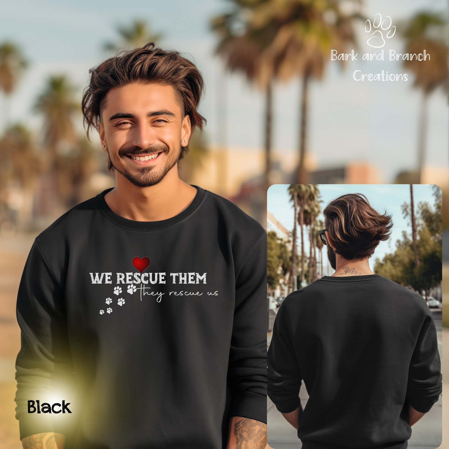 We Rescue Them They Rescue Us Crew Neck | Cozy Animal Lover Sweatshirt | Rescue Dog Cat Sweatshirt | Dog Dad | Dog Mom Gift | Support Dog Rescue