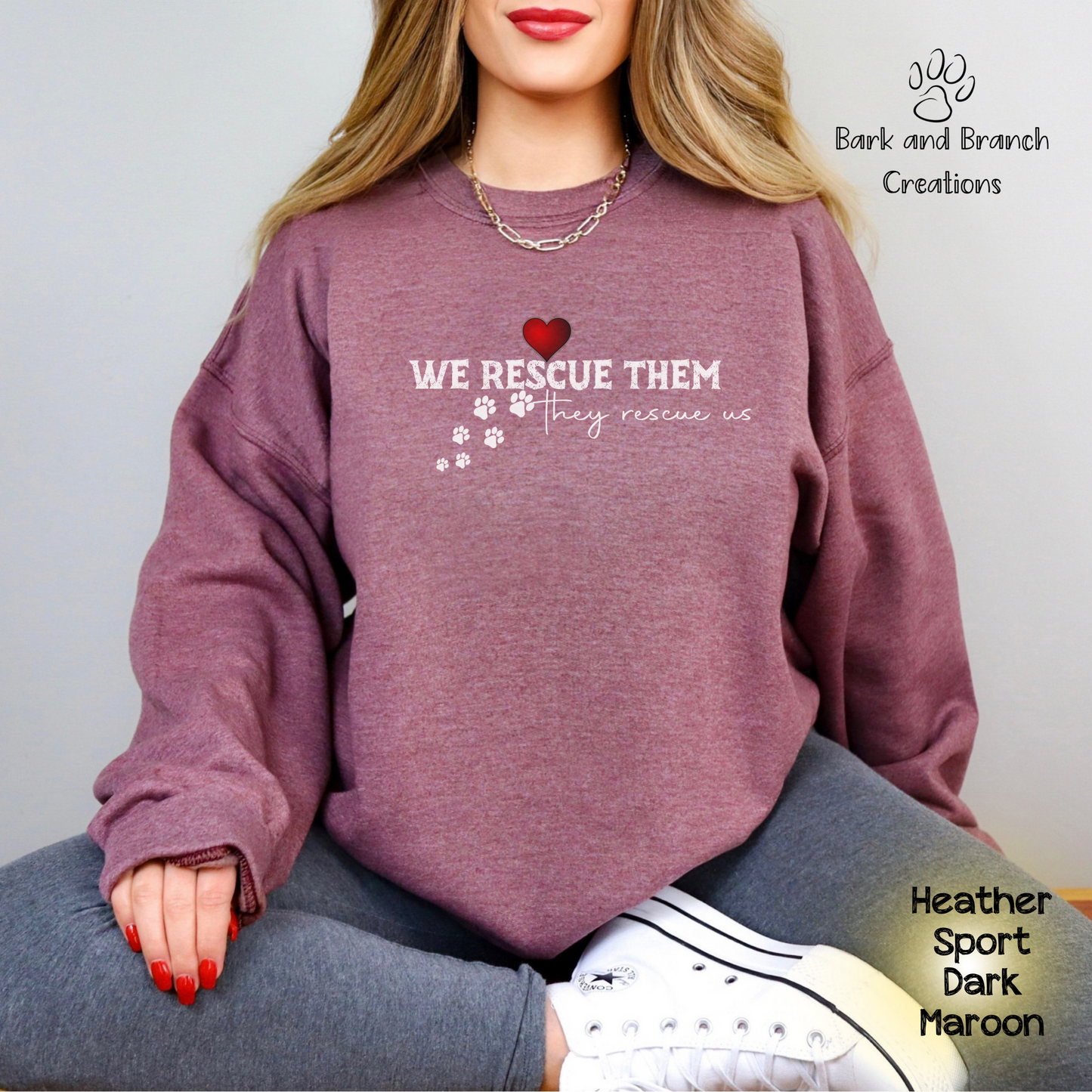 We Rescue Them They Rescue Us Crew Neck | Cozy Animal Lover Sweatshirt | Rescue Dog Cat Sweatshirt | Dog Dad | Dog Mom Gift | Support Dog Rescue