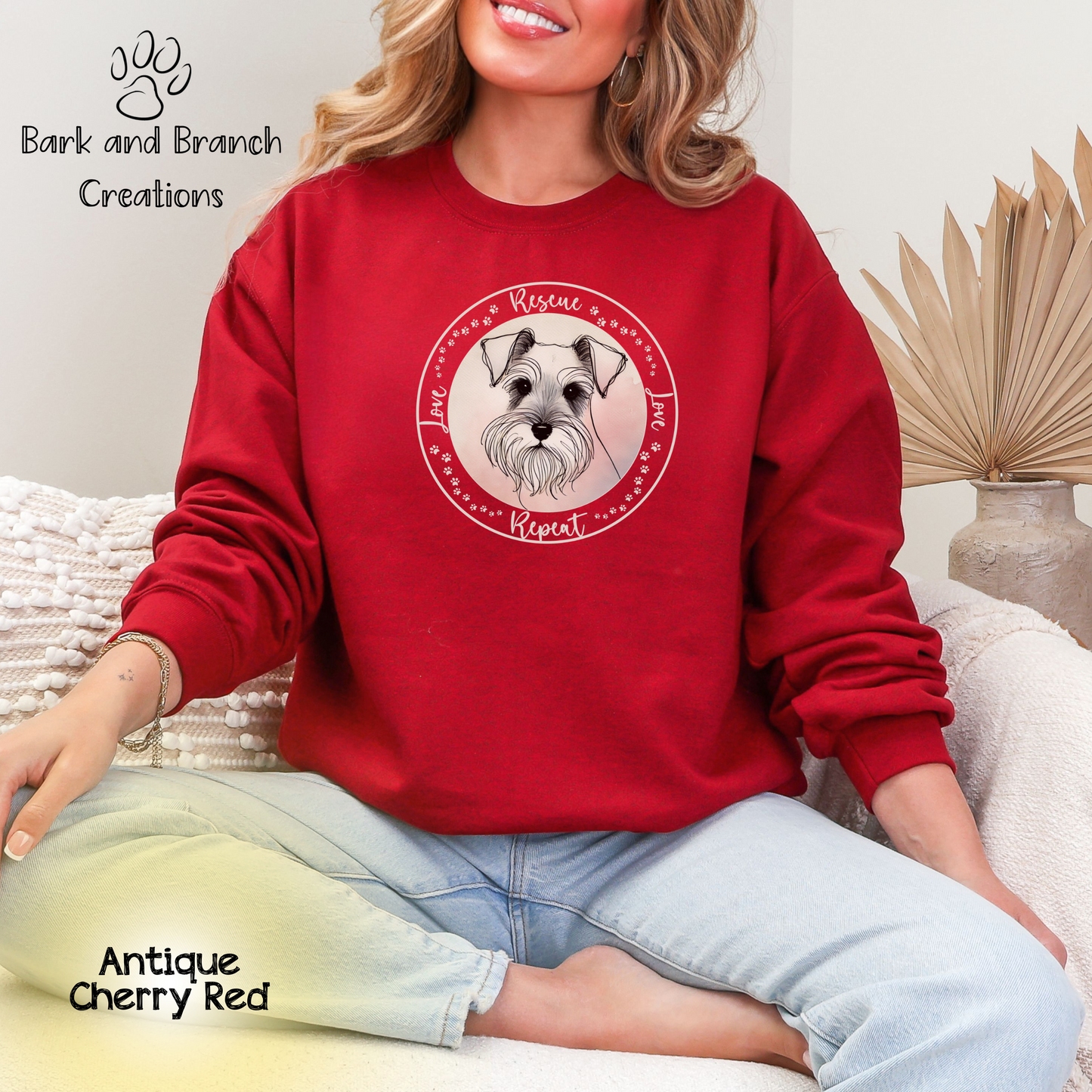 Rescue Love Repeat Crewneck Sweatshirt | Variety of Breeds | Dog Mom Dad Gift | Dog Lover | Support Rescue Efforts