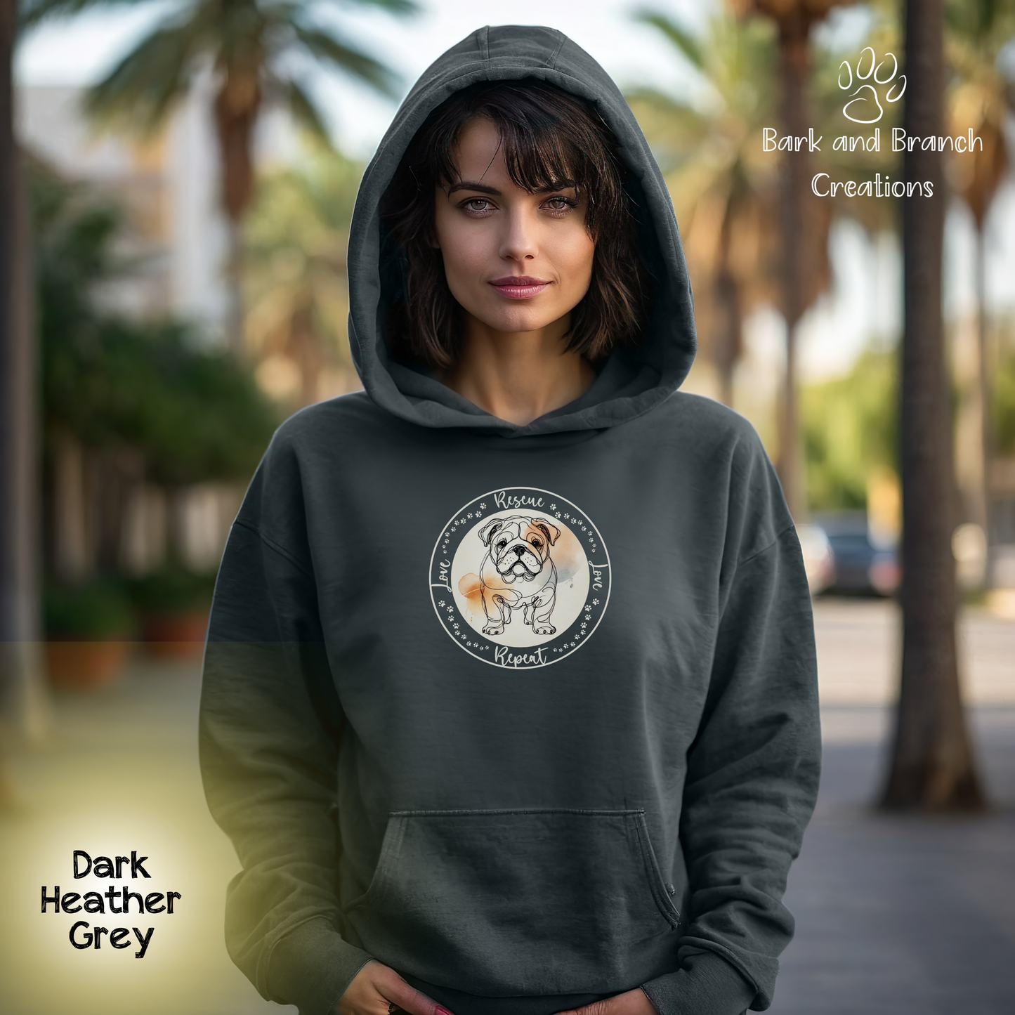 Rescue Love Repeat Hooded Sweatshirt Hoodie | Variety of Breeds | Dog Mom Dad Gift | Dog Lover | Support Rescue Efforts