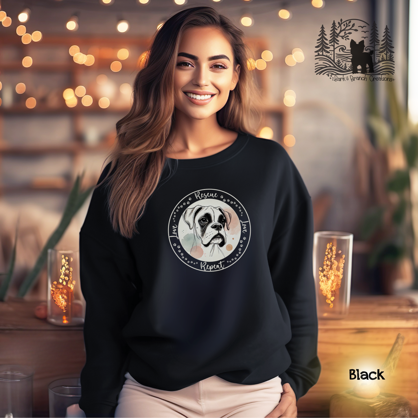 Rescue Love Repeat Crewneck Sweatshirt | Variety of Breeds | Dog Mom Dad Gift | Dog Lover | Support Rescue Efforts