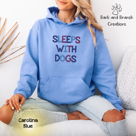 Sleeps With Dogs Hooded Sweatshirt | Funny Dog Mom Hoodie | Dog Dad Sweatshirt | Dog Lover Gift | Support Rescue Efforts