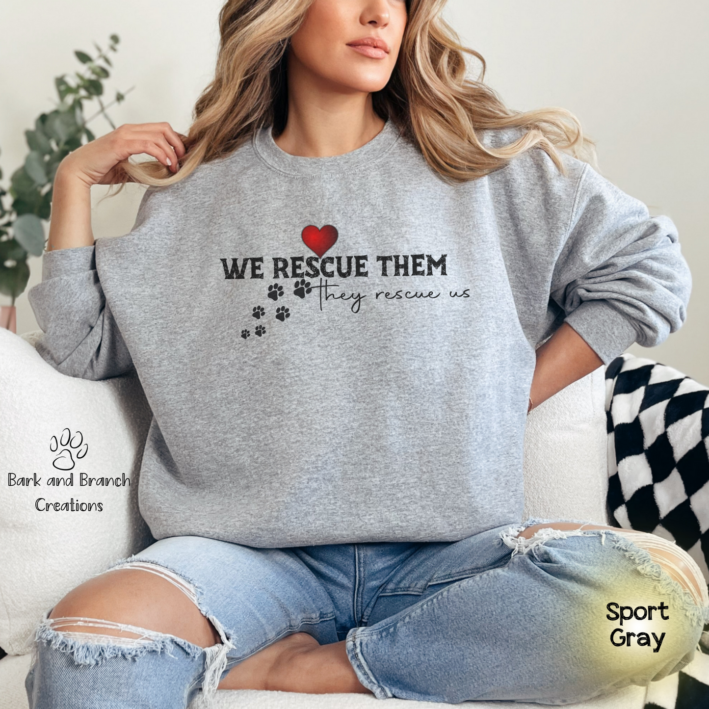 We Rescue Them They Rescue Us Crew Neck | Cozy Animal Lover Sweatshirt | Rescue Dog Cat Sweatshirt | Dog Dad | Dog Mom Gift | Support Dog Rescue