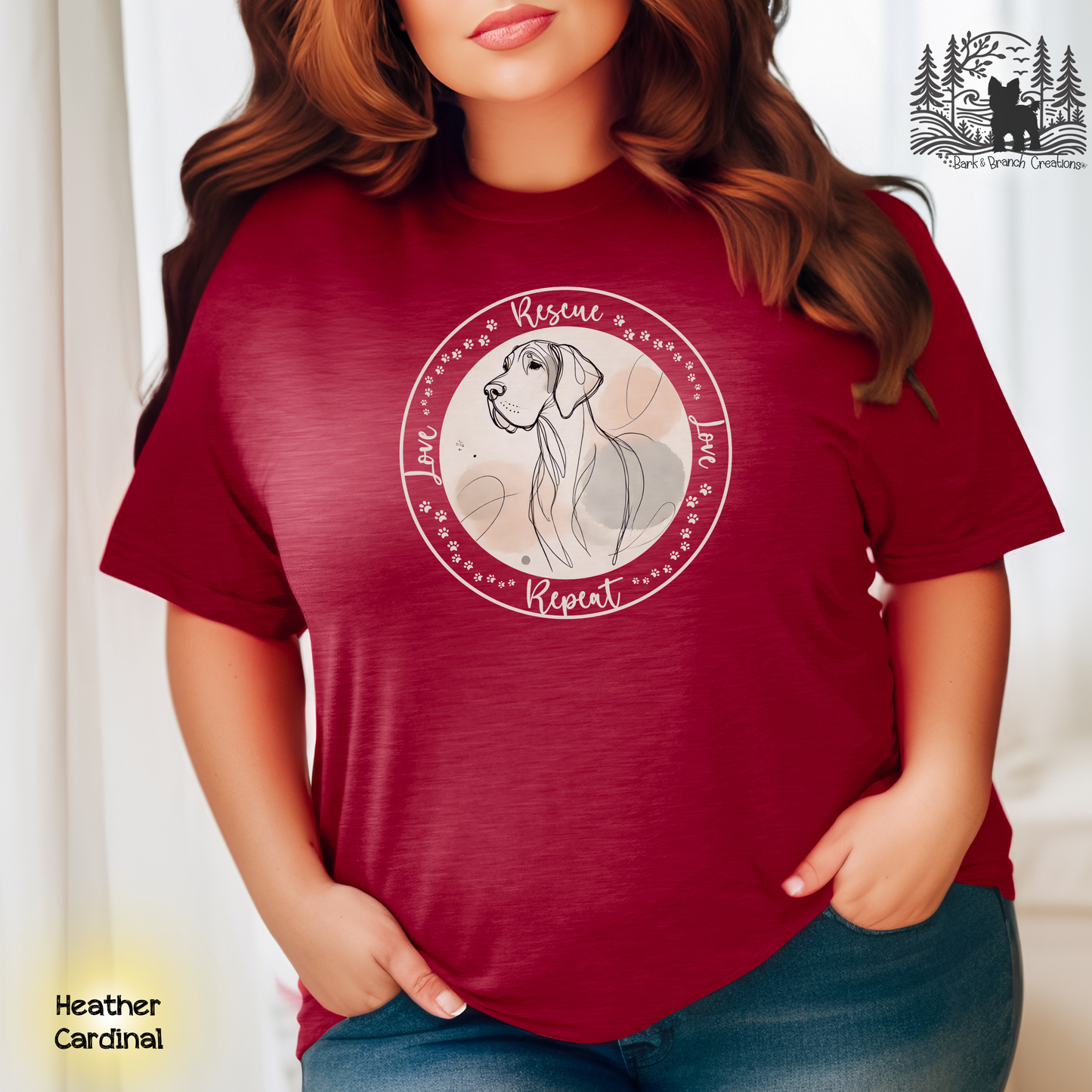 Rescue Love Repeat Soft T-Shirt | Variety of Breeds | Dog Mom Dad Gift | Dog Lover | Support Rescue Efforts