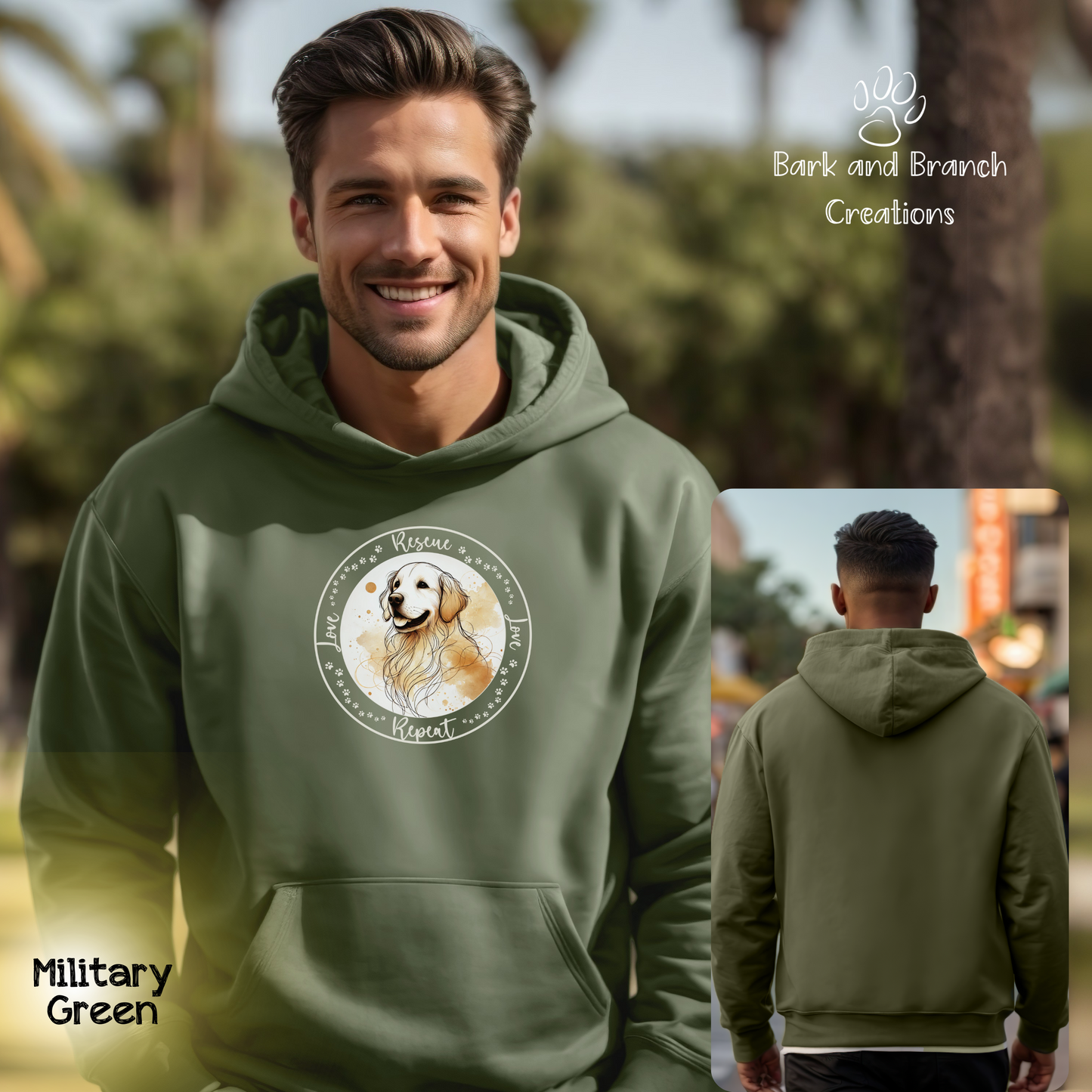 Rescue Love Repeat Hooded Sweatshirt Hoodie | Variety of Breeds | Dog Mom Dad Gift | Dog Lover | Support Rescue Efforts