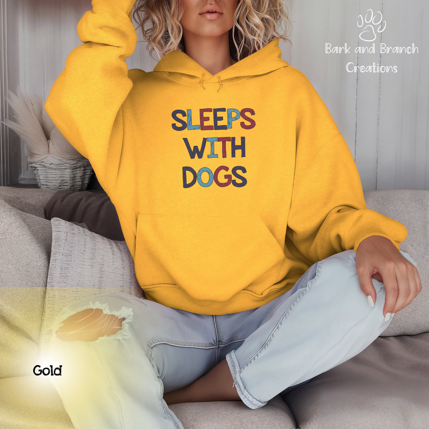 Sleeps With Dogs Hooded Sweatshirt | Funny Dog Mom Hoodie | Dog Dad Sweatshirt | Dog Lover Gift | Support Rescue Efforts