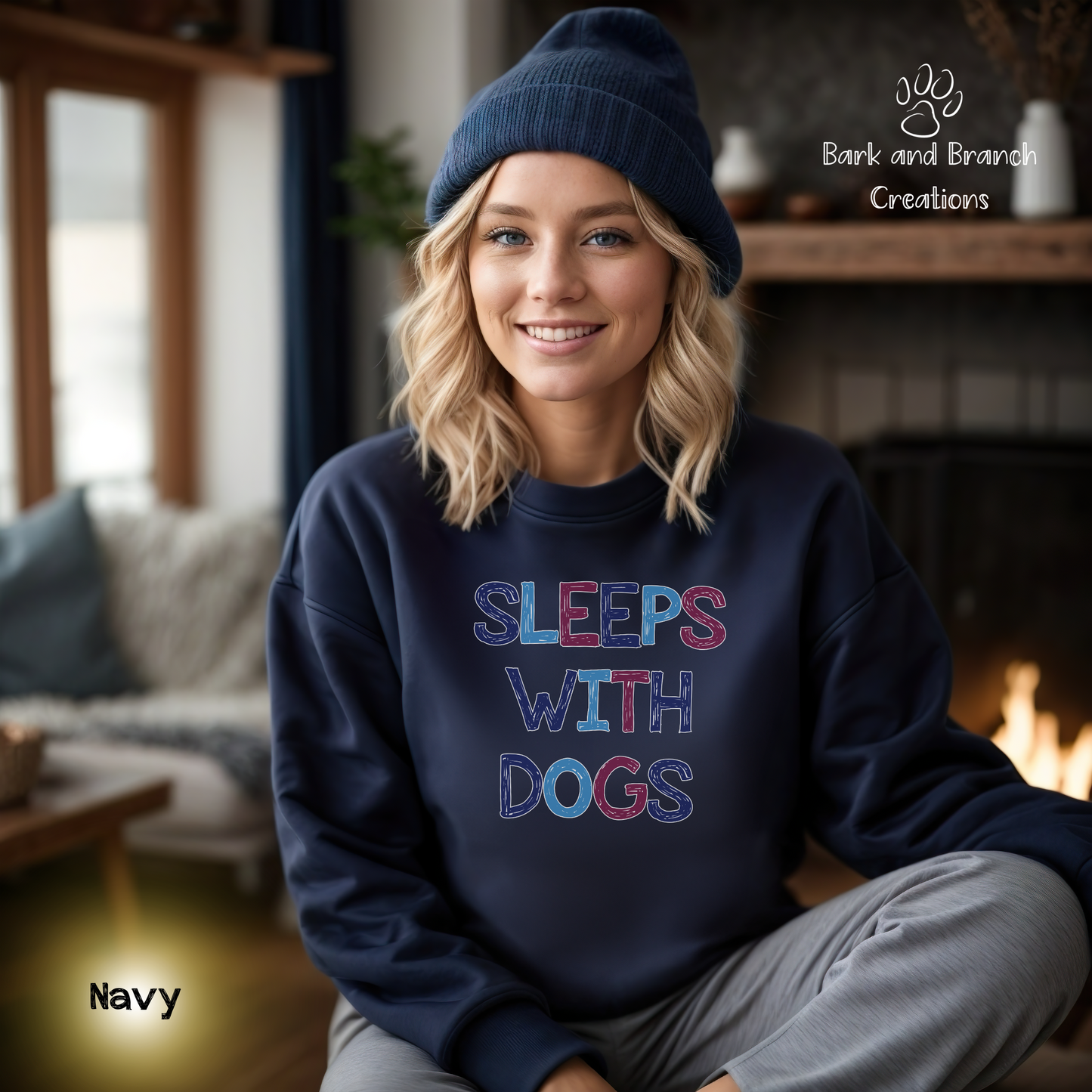 Sleeps With Dogs Crewneck Sweatshirt | Funny Dog Mom Sweater | Dog Dad Pullover | Dog Lover Gift | Support Rescue Efforts