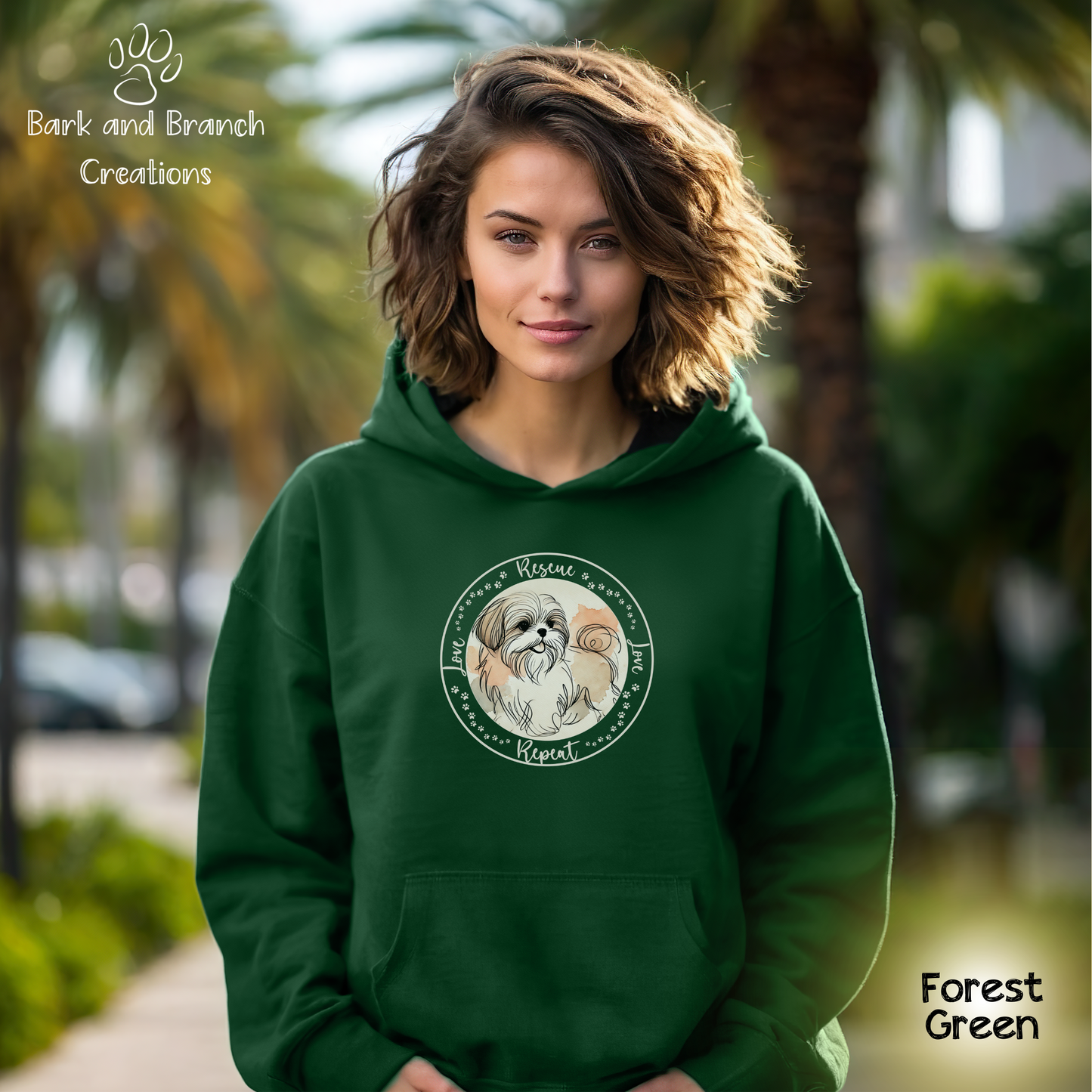 Rescue Love Repeat Hooded Sweatshirt Hoodie | Variety of Breeds | Dog Mom Dad Gift | Dog Lover | Support Rescue Efforts