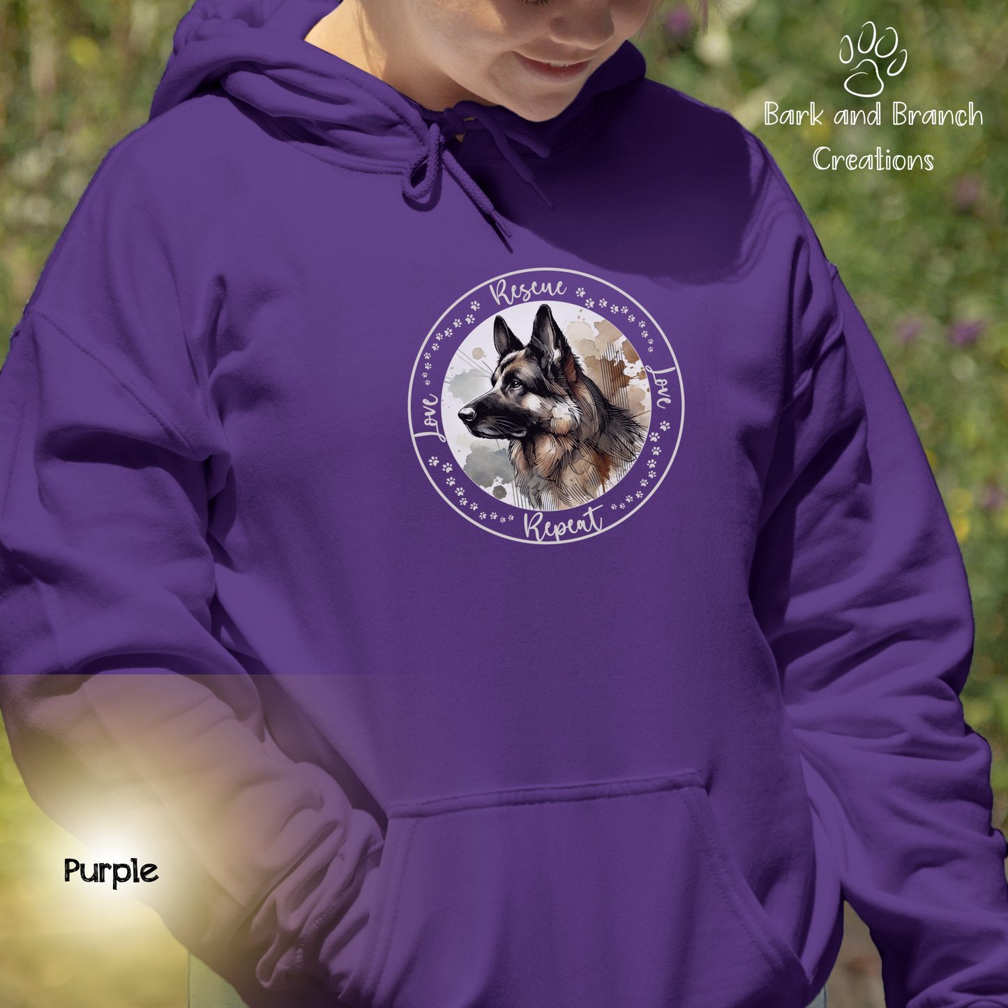 Rescue Love Repeat Hooded Sweatshirt Hoodie | Variety of Breeds | Dog Mom Dad Gift | Dog Lover | Support Rescue Efforts