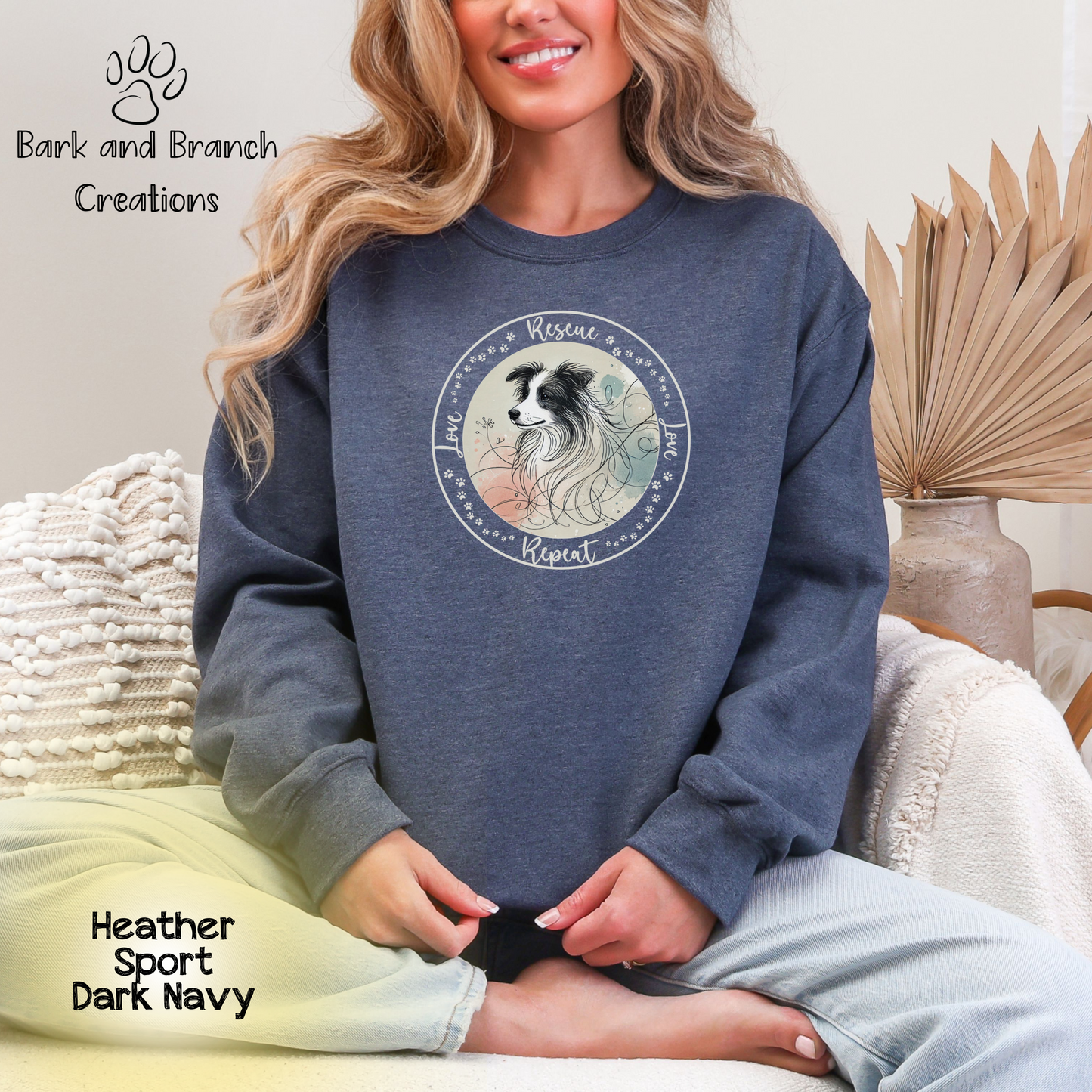 Rescue Love Repeat Crewneck Sweatshirt | Variety of Breeds | Dog Mom Dad Gift | Dog Lover | Support Rescue Efforts