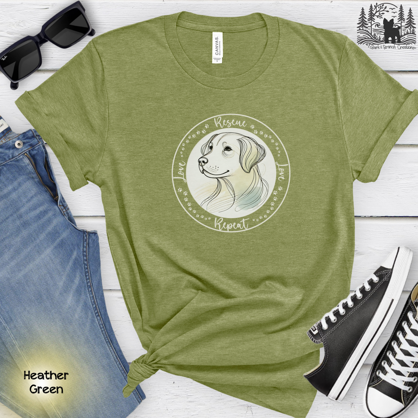 Rescue Love Repeat Soft T-Shirt | Variety of Breeds | Dog Mom Dad Gift | Dog Lover | Support Rescue Efforts