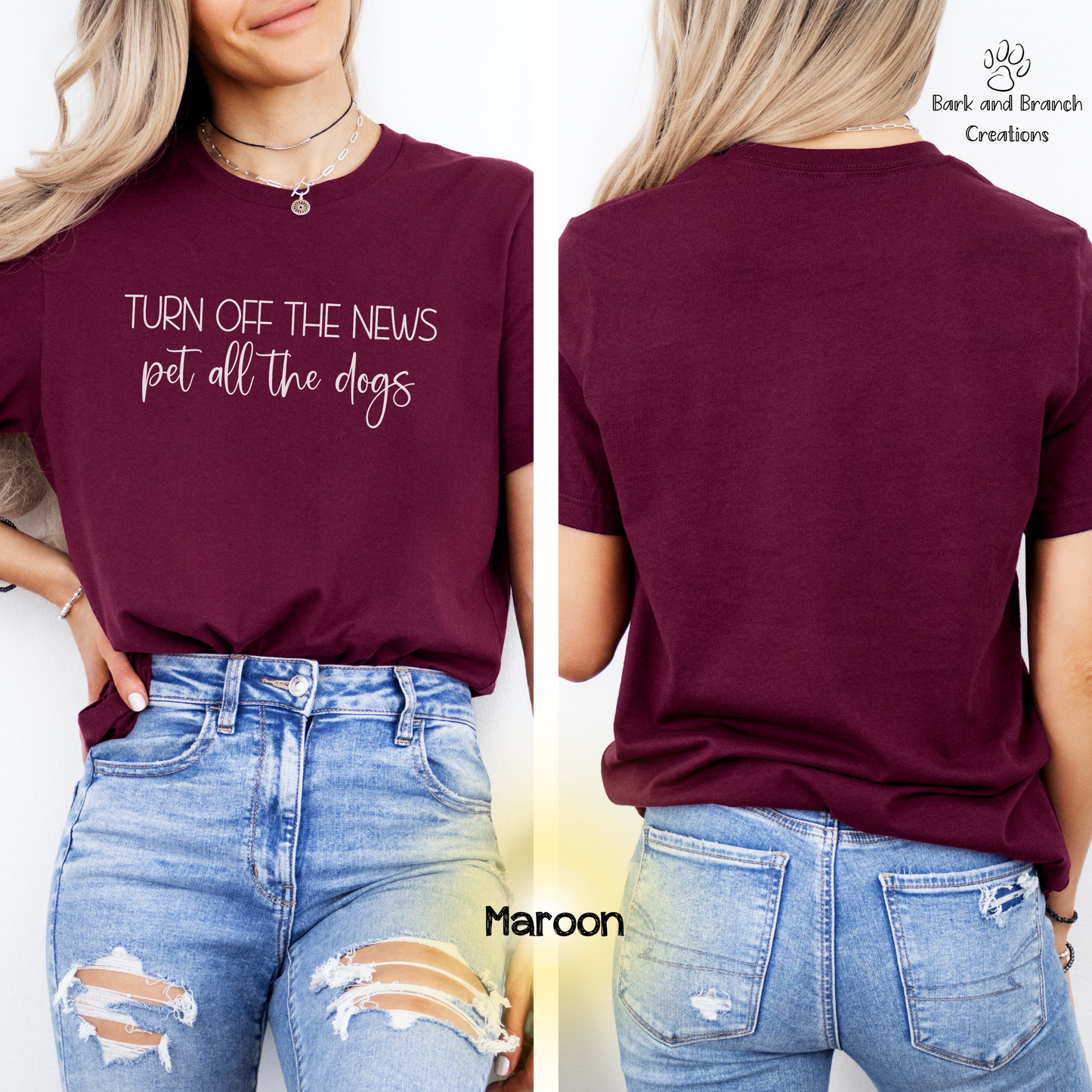 Turn Off the News, Pet All the Dogs” T-Shirt | Funny Dog Lover Shirt | Pet All the Dogs Tee | Dog Mom & Dog Dad Gift | Support Dog Rescue