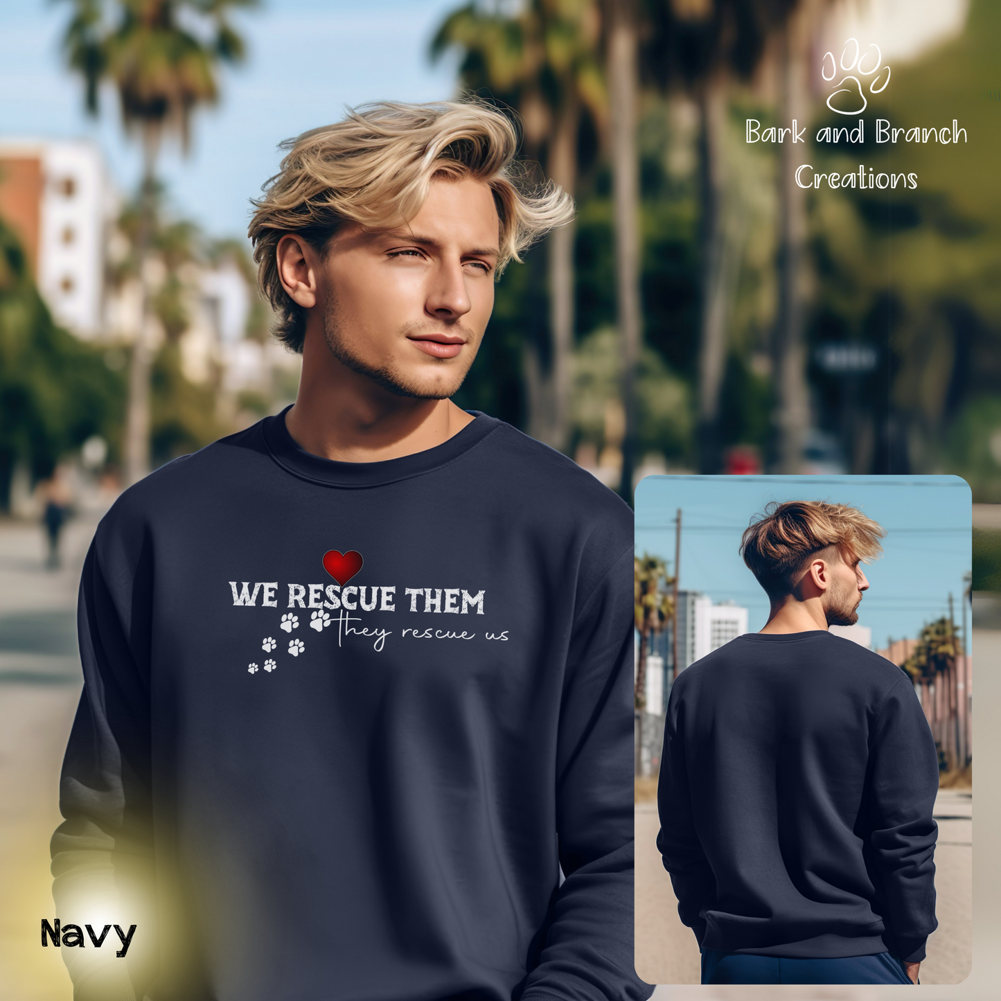 We Rescue Them They Rescue Us Crew Neck | Cozy Animal Lover Sweatshirt | Rescue Dog Cat Sweatshirt | Dog Dad | Dog Mom Gift | Support Dog Rescue