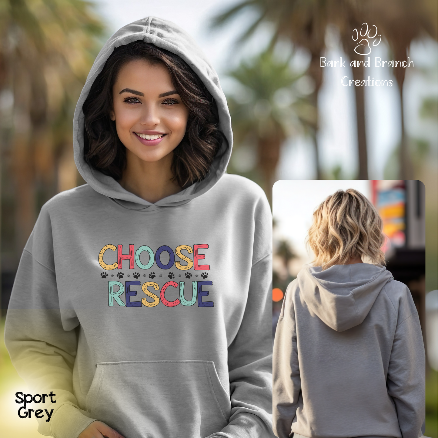 Choose Rescue Unisex Hooded Sweatshirt | Support Animal Rescue | Dog Mom Dad Gift | Cat Lover Hoodie | Make a Difference!