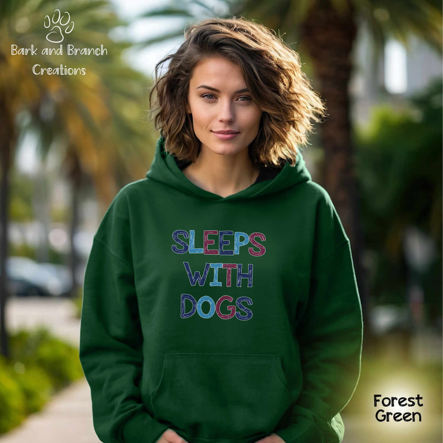 Sleeps With Dogs Hooded Sweatshirt | Funny Dog Mom Hoodie | Dog Dad Sweatshirt | Dog Lover Gift | Support Rescue Efforts