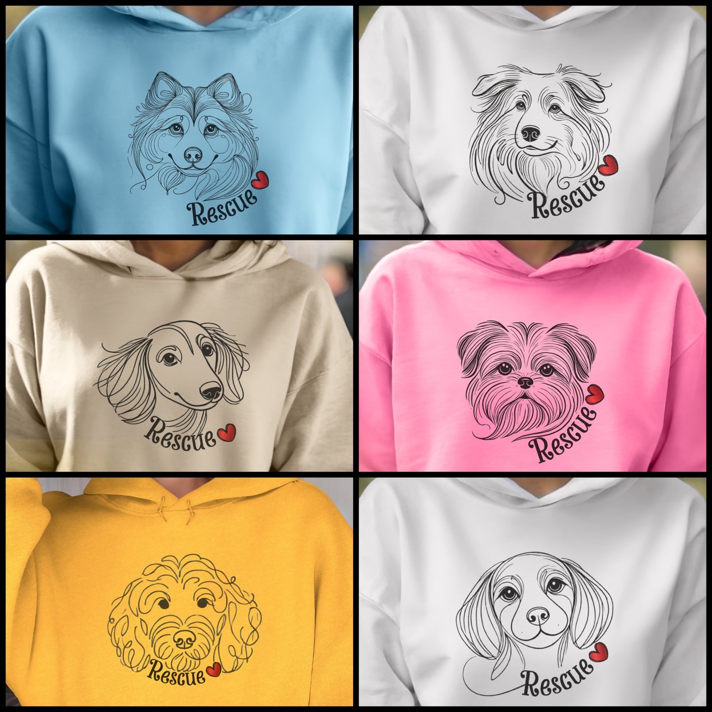 Rescue Dog Line Sketch Hooded Sweatshirt | Many Breed Choices | Perfect Soft Hoodie | Gift for Dog Lovers | Adopt Don’t Shop | Support Rescue Efforts