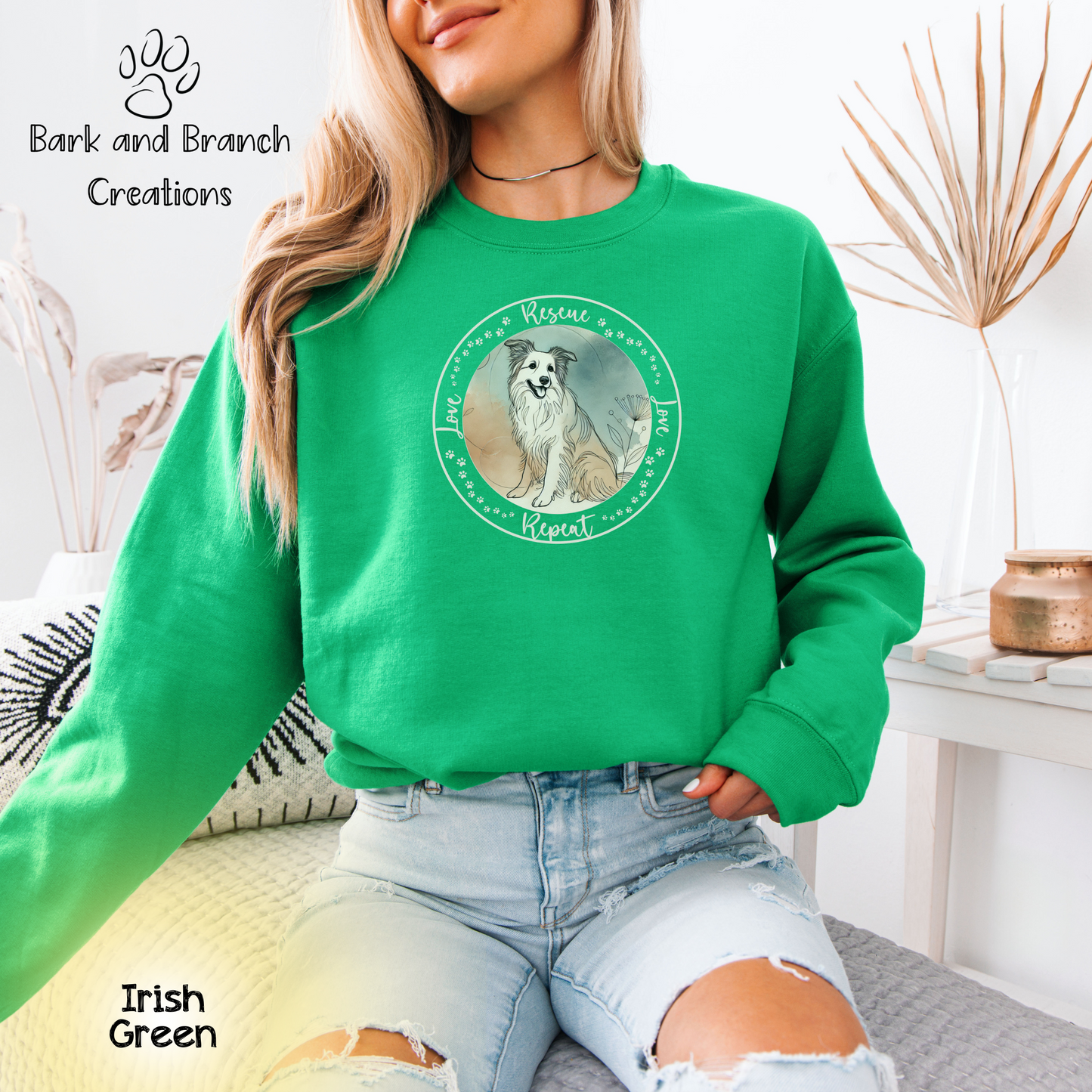 Rescue Love Repeat Crewneck Sweatshirt | Variety of Breeds | Dog Mom Dad Gift | Dog Lover | Support Rescue Efforts