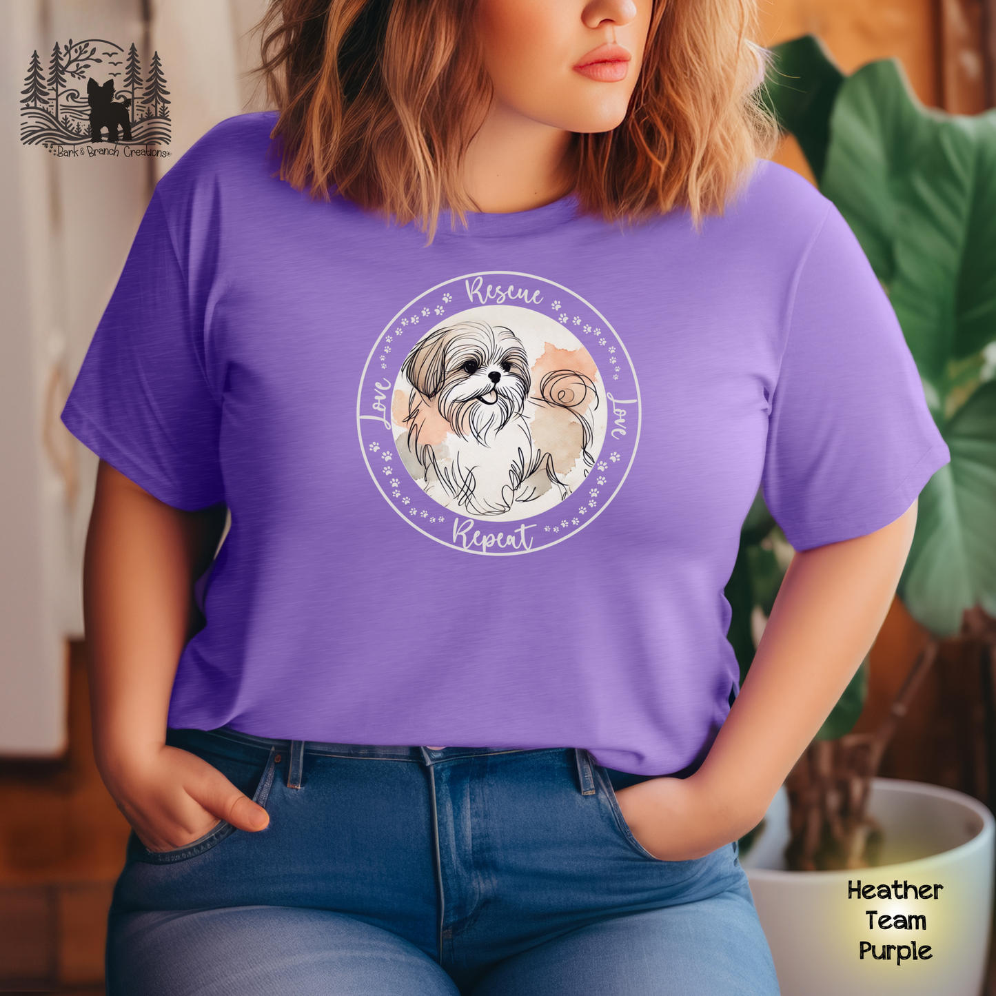 Rescue Love Repeat Soft T-Shirt | Variety of Breeds | Dog Mom Dad Gift | Dog Lover | Support Rescue Efforts