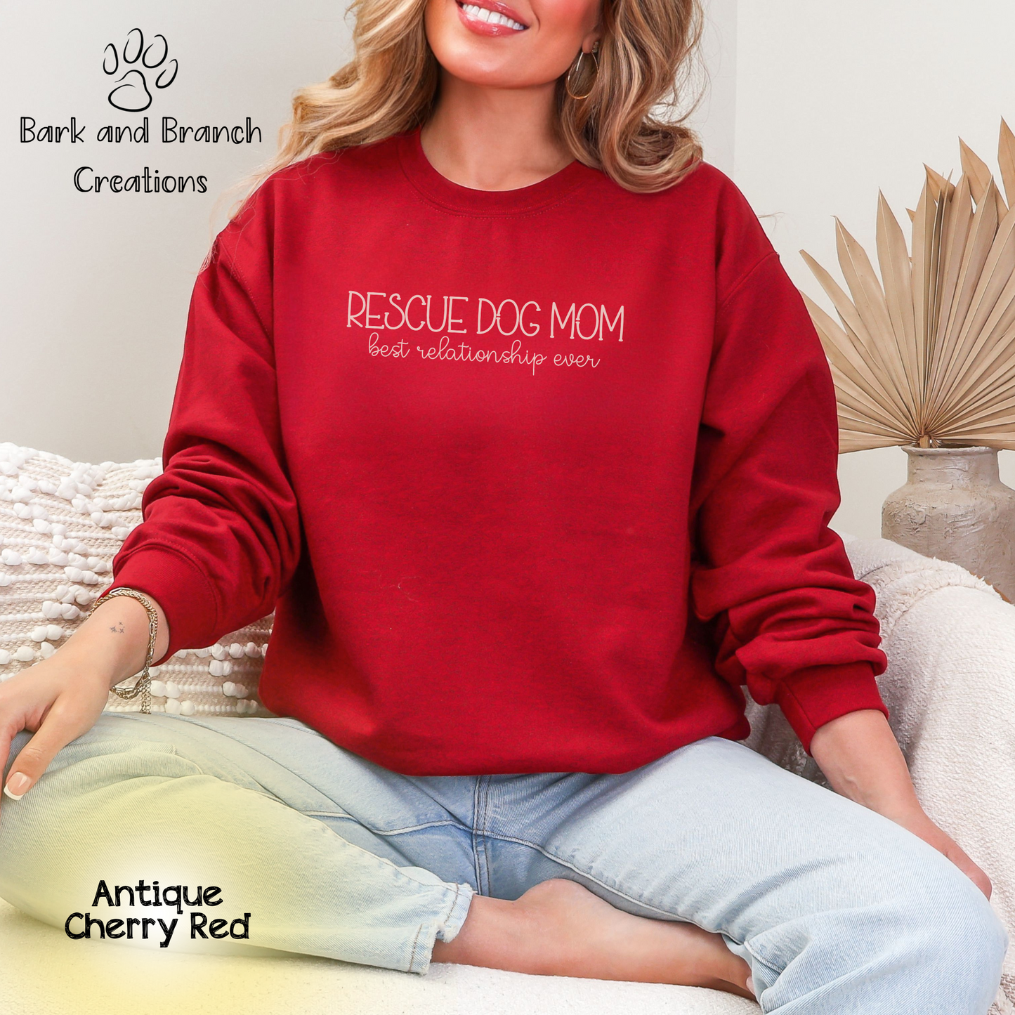 Rescue Dog Mom Best Relationship Ever Crewneck Sweatshirt | Mother’s Day Gift | Dog Lover | Support Rescue Efforts