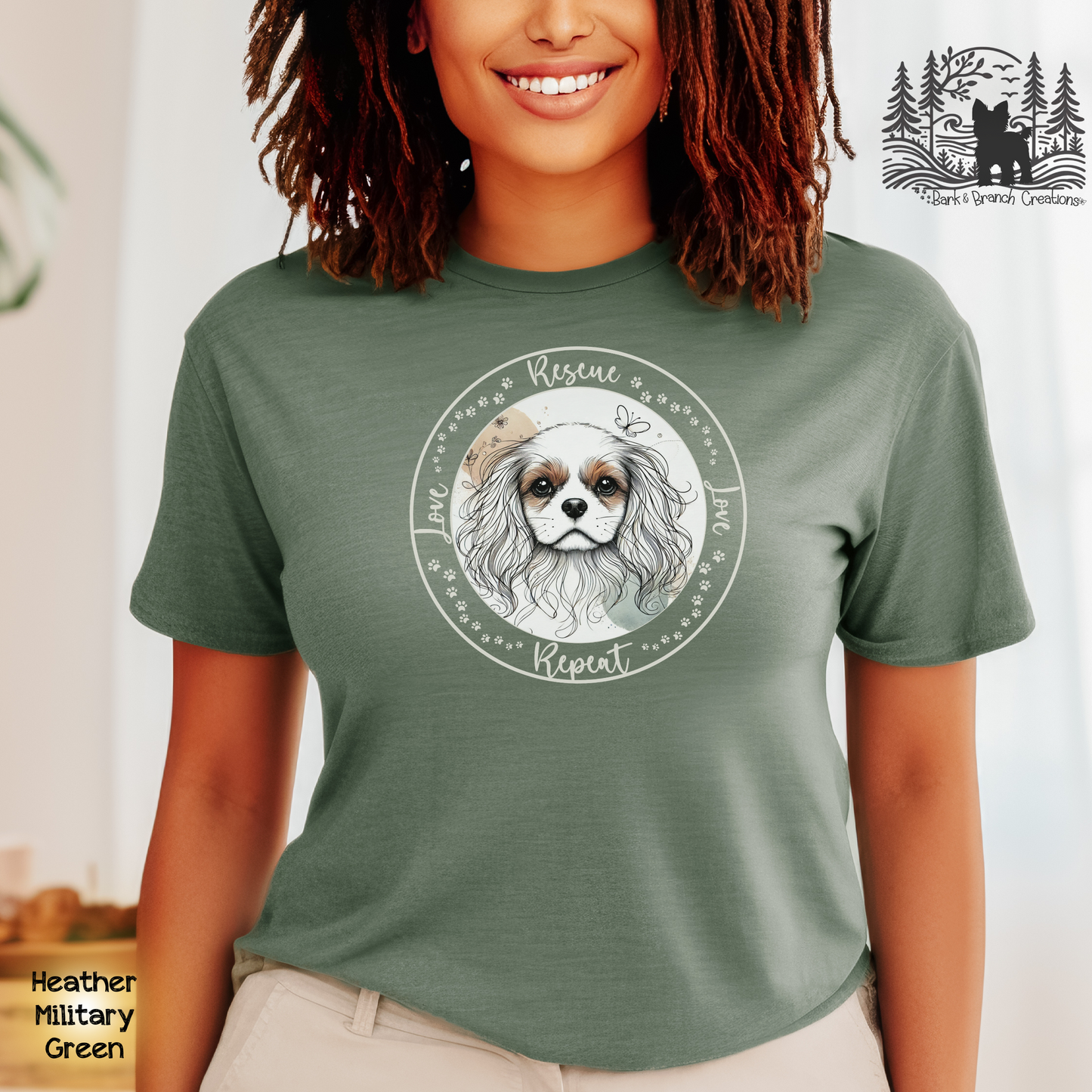 Rescue Love Repeat Soft T-Shirt | Variety of Breeds | Dog Mom Dad Gift | Dog Lover | Support Rescue Efforts