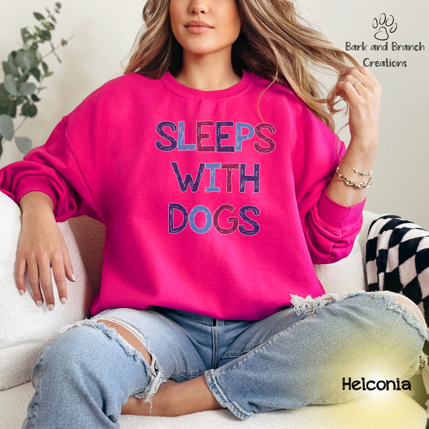 Sleeps With Dogs Crewneck Sweatshirt | Funny Dog Mom Sweater | Dog Dad Pullover | Dog Lover Gift | Support Rescue Efforts