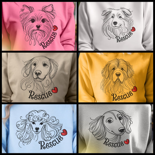 Rescue Dog Line Sketch Crewneck Sweatshirt | Many Breed Choices | Perfect Soft Sweatshirt | Gift for Dog Lovers | Adopt Don’t Shop | Support Rescue Efforts