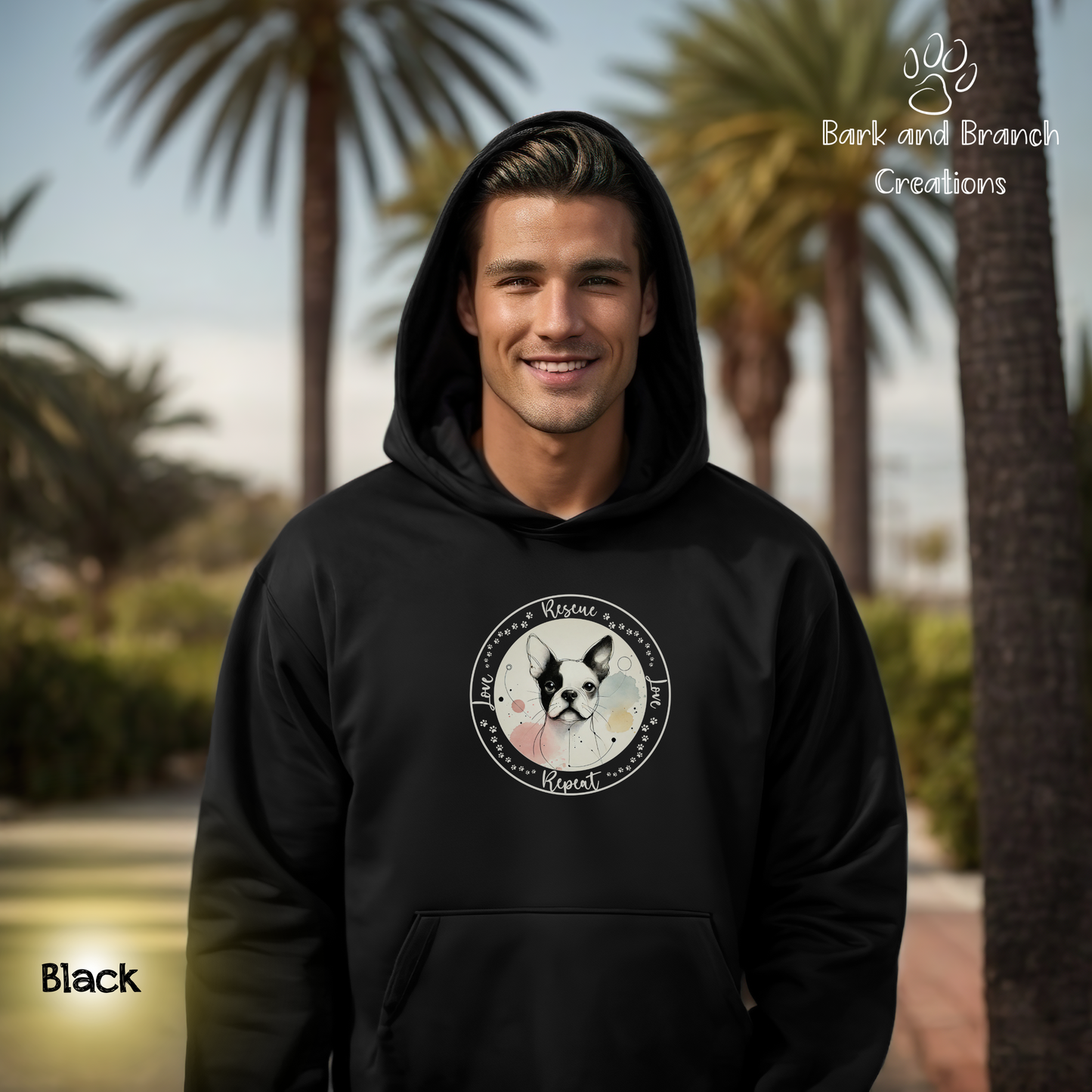 Rescue Love Repeat Hooded Sweatshirt Hoodie | Variety of Breeds | Dog Mom Dad Gift | Dog Lover | Support Rescue Efforts