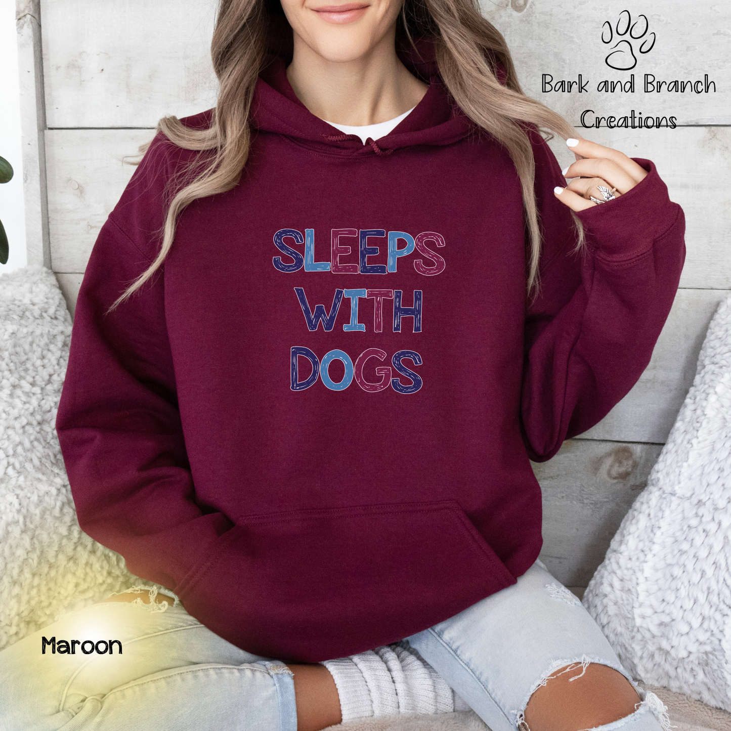 Sleeps With Dogs Hooded Sweatshirt | Funny Dog Mom Hoodie | Dog Dad Sweatshirt | Dog Lover Gift | Support Rescue Efforts