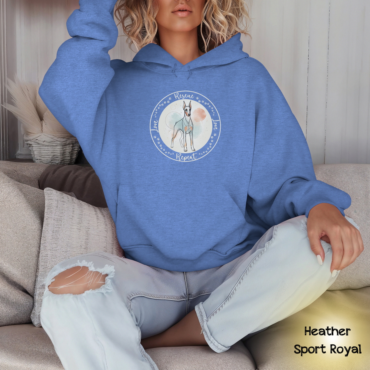 Rescue Love Repeat Hooded Sweatshirt Hoodie | Variety of Breeds | Dog Mom Dad Gift | Dog Lover | Support Rescue Efforts