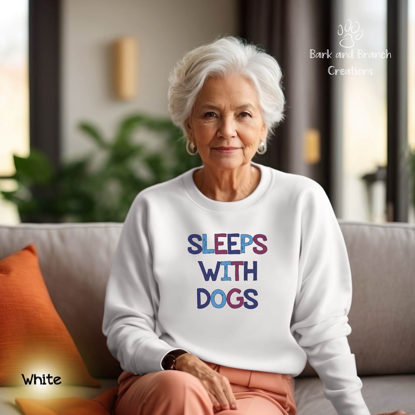 Sleeps With Dogs Crewneck Sweatshirt | Funny Dog Mom Sweater | Dog Dad Pullover | Dog Lover Gift | Support Rescue Efforts