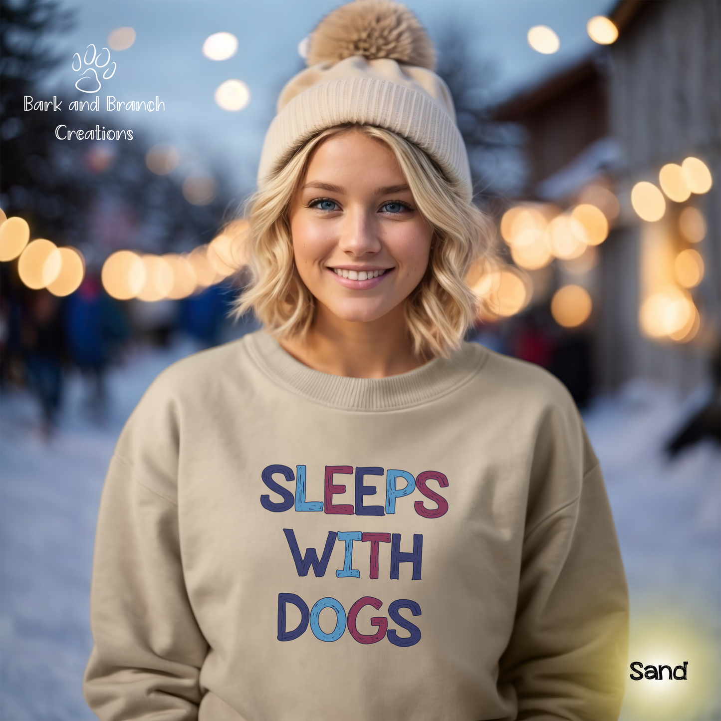 Sleeps With Dogs Crewneck Sweatshirt | Funny Dog Mom Sweater | Dog Dad Pullover | Dog Lover Gift | Support Rescue Efforts