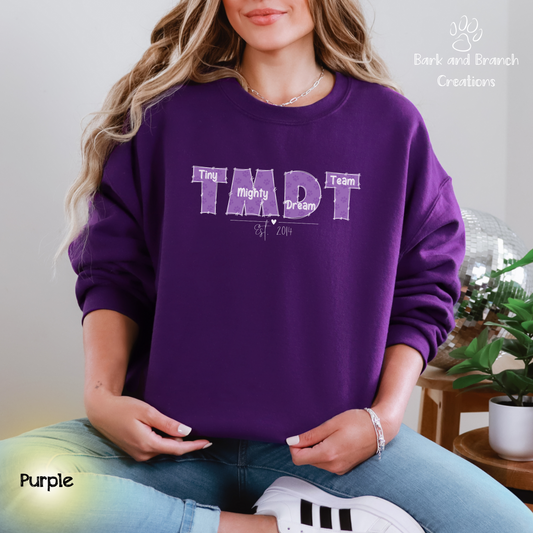 Tiny Mighty Dream Team Cute Logo Crew Sweatshirt | Super Soft | Support Puppy Mill Rescue Efforts | Color Choices