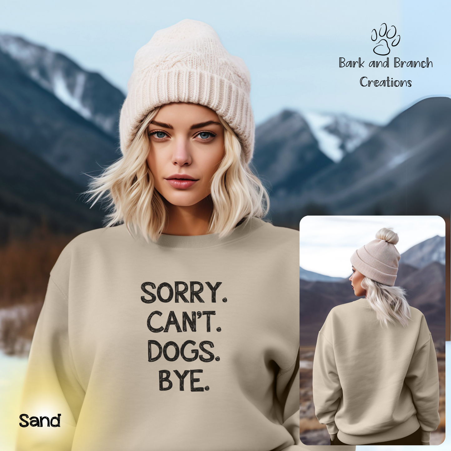 Funny Dog Crew Sweatshirt | Sorry. Dogs. Can’t. Bye. | Dog Lover Gift | Dog Mom | Dog Dad | Support Puppy Mill Rescue Efforts