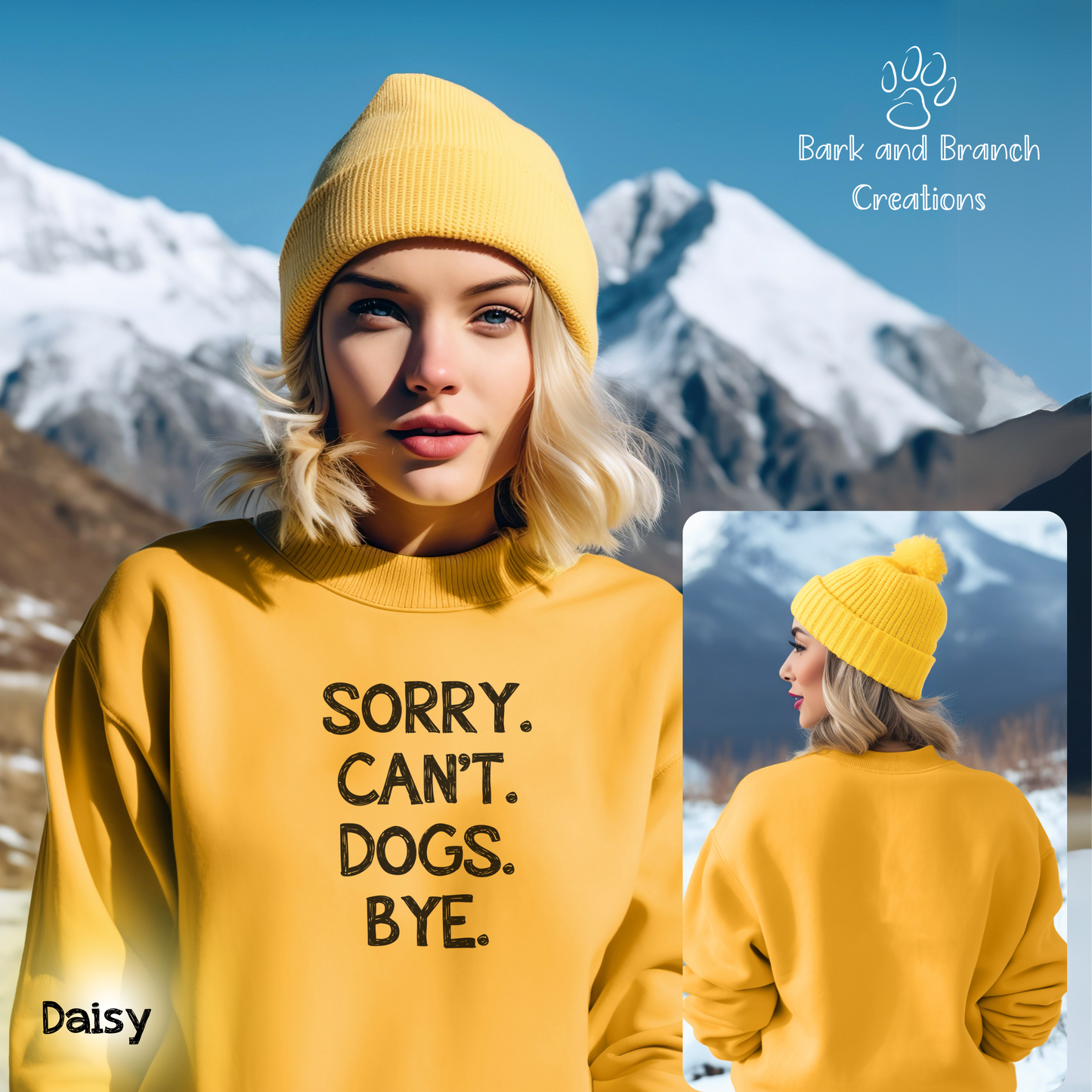 Funny Dog Crew Sweatshirt | Sorry. Dogs. Can’t. Bye. | Dog Lover Gift | Dog Mom | Dog Dad | Support Puppy Mill Rescue Efforts