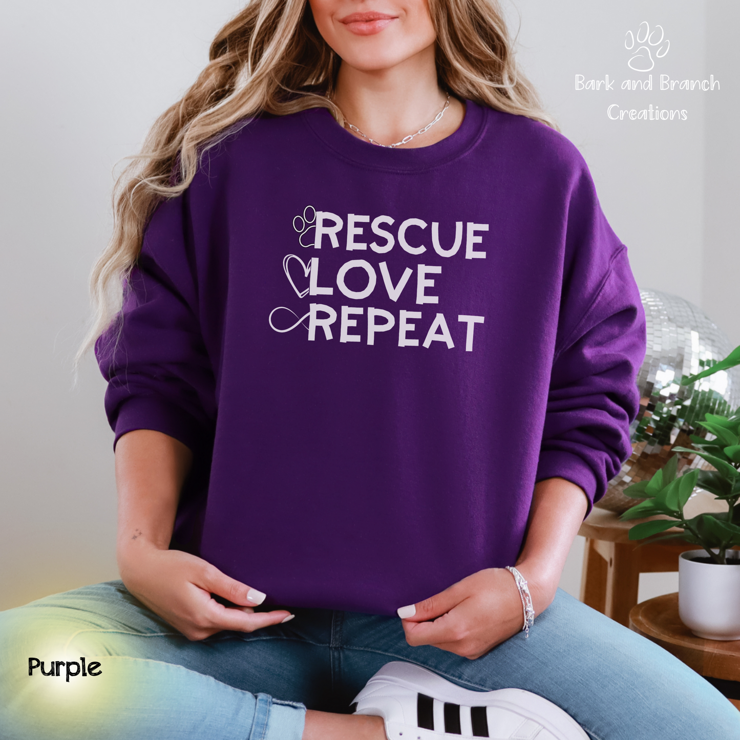 Rescue Love Repeat | Soft Crewneck Sweatshirt | Rescue Dogs | Support Puppy Mill Rescue Efforts | Dog Lover | Dog Mom | Dog Dad